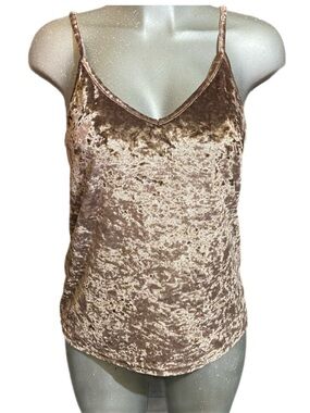 Y2K Crushed Velvet V-Neck Cami Tank Top Brown/Tan Size Large Glam Whimsigoth